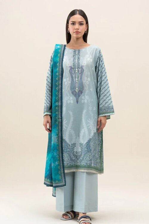 Digital-Print-Three-Piece-1-1 (1) Unstitched 3Pc Embroidered Lawn Dress Pistachio Haze by BeechTree - Image 1